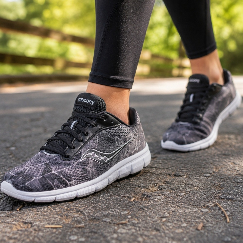 Saucony Grid Ideal Running Shoes Black Gray Marble Print Women's Size 6 Athletic